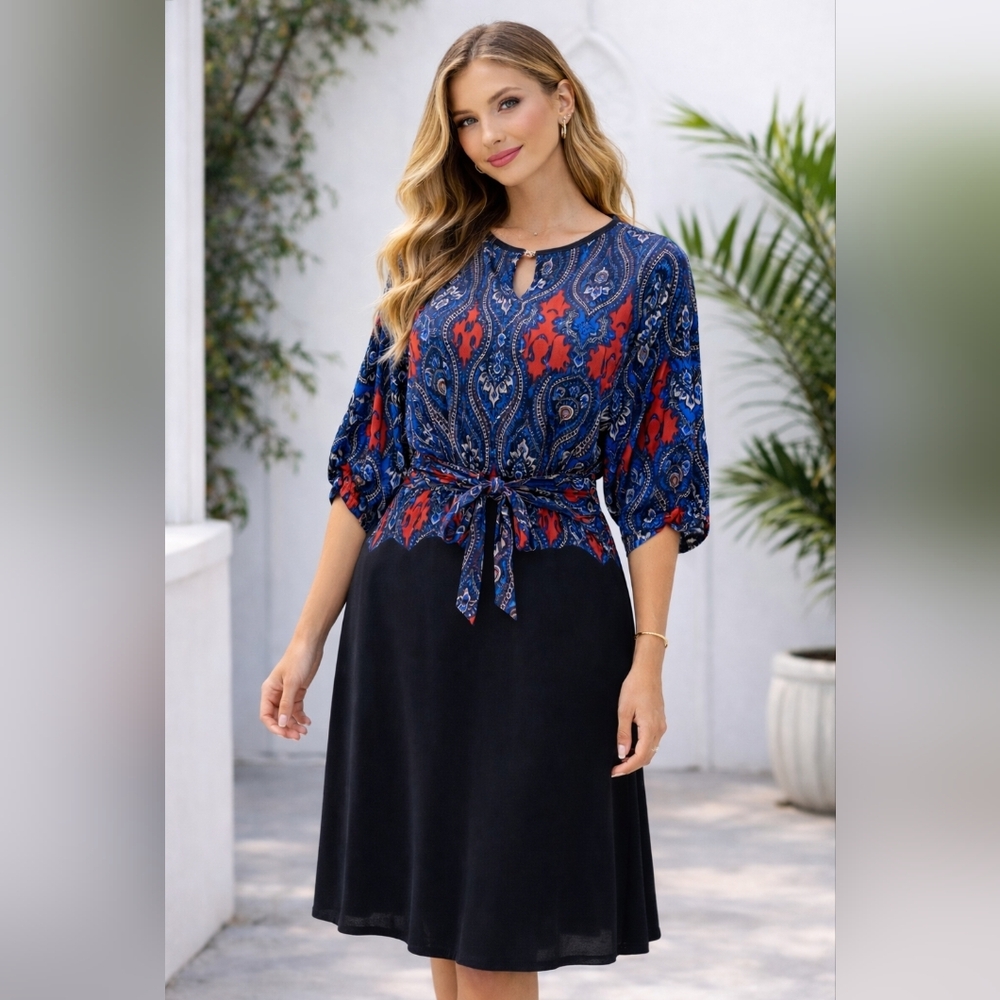 Donna Morgan Geometric Relaxed Drape Midi Dress | NWT | Size 14 / Large